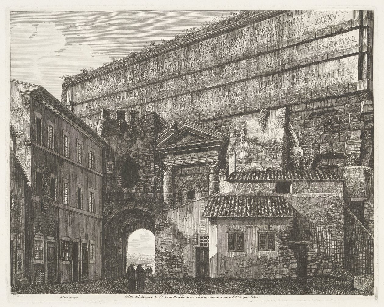 Porta Maggiore te Rome Pohled na památník Condotto delle Acque Claudia a Anione Nuovo a na Acqua Felice (název na objektu) od Luigi Rossini