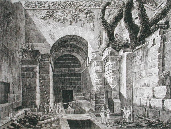 Římské pozůstatky v Castel Gandolfo, jezero Albano, z 