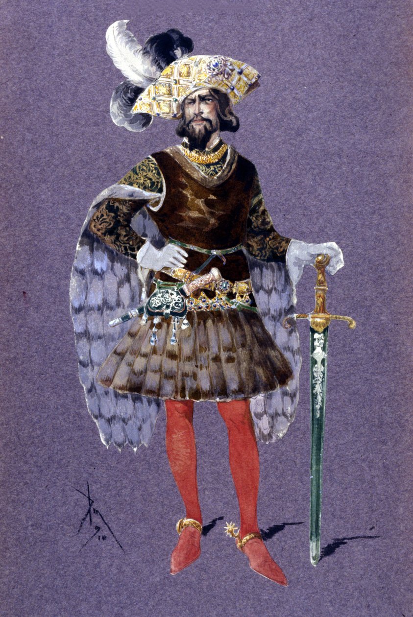 Modré vousy. kresba Luigi Sapelli Caramba (1865-1936) z roku 1910 pro operu Ariane a modré vousy od Paula Dukase od Luigi Sapelli Caramba