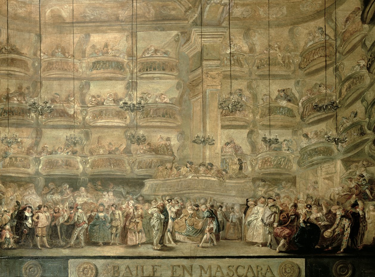 Maskovaný ples, kolem roku 1767 od Luis Paret y Alcazar