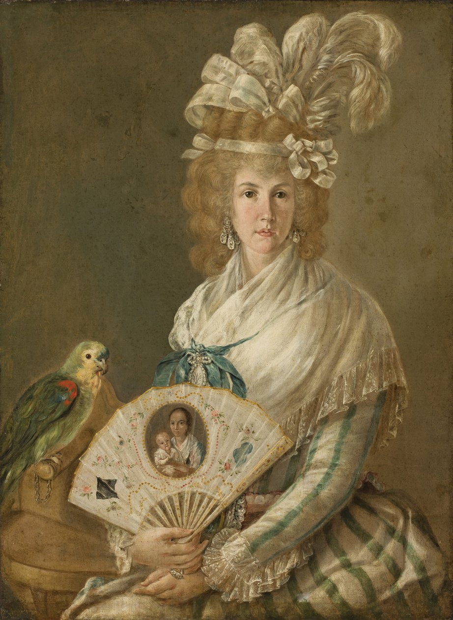 Portrét dámy s papouškem, asi 1785-90 olej na plátně od Luis Paret y Alcazar