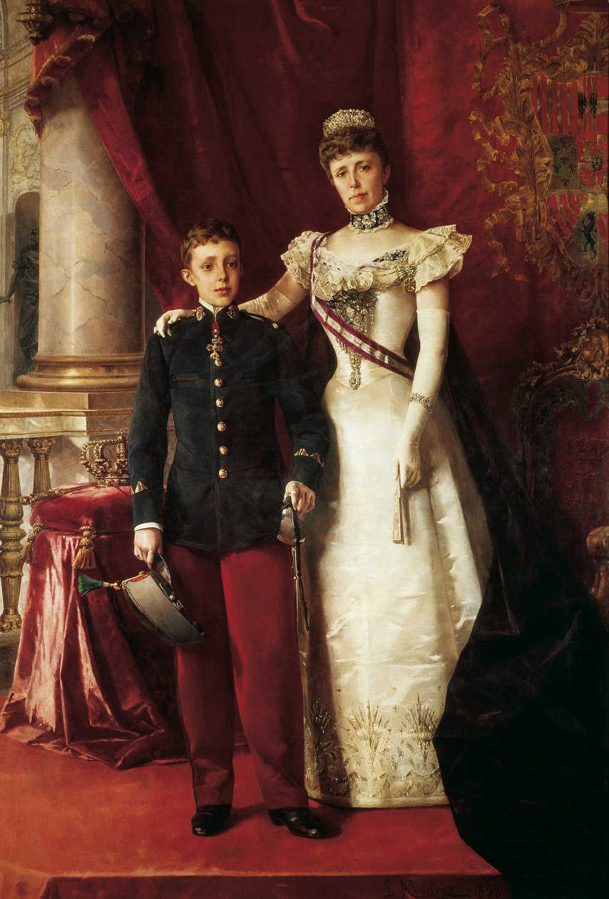 Portrét Alfonse XIII (1886-1941) a Marie Cristiny de Teschen, známé jako Maria Cristina Habsburská (1858-1929), arcivévodkyně Rakouska od Luis Alvarez Catalá