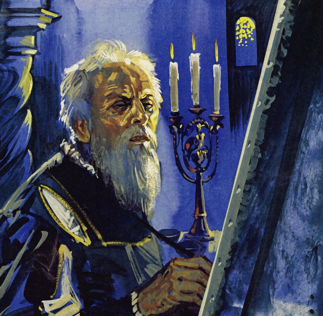 Ve věku 75 let trpěl Tizian slabým zrakem (barevná litografie). od Luis Arcas Brauner