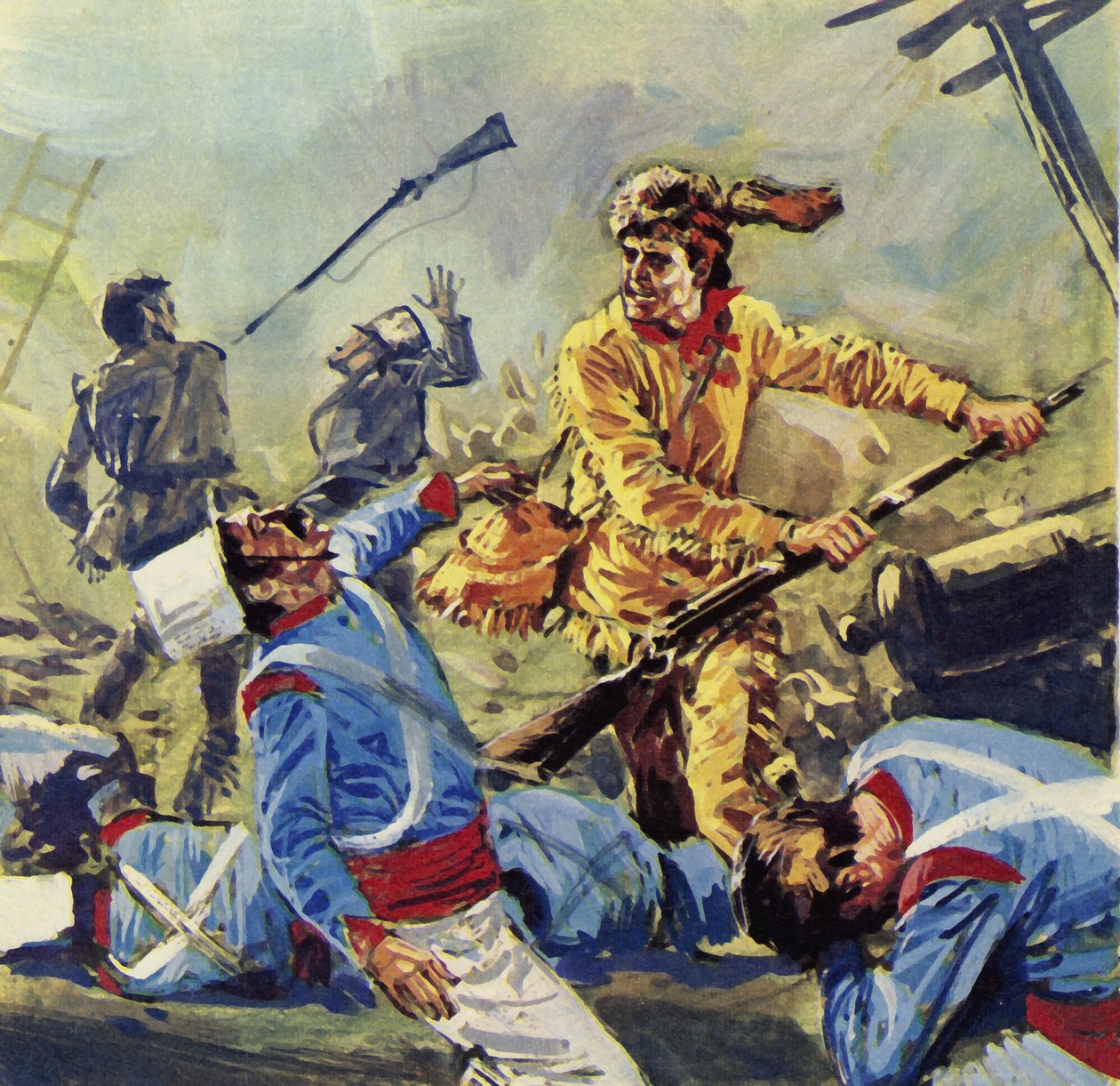 Davy Crockett nakonec padl pod neustálými mexickými útoky (barevná litografie) od Luis Arcas Brauner