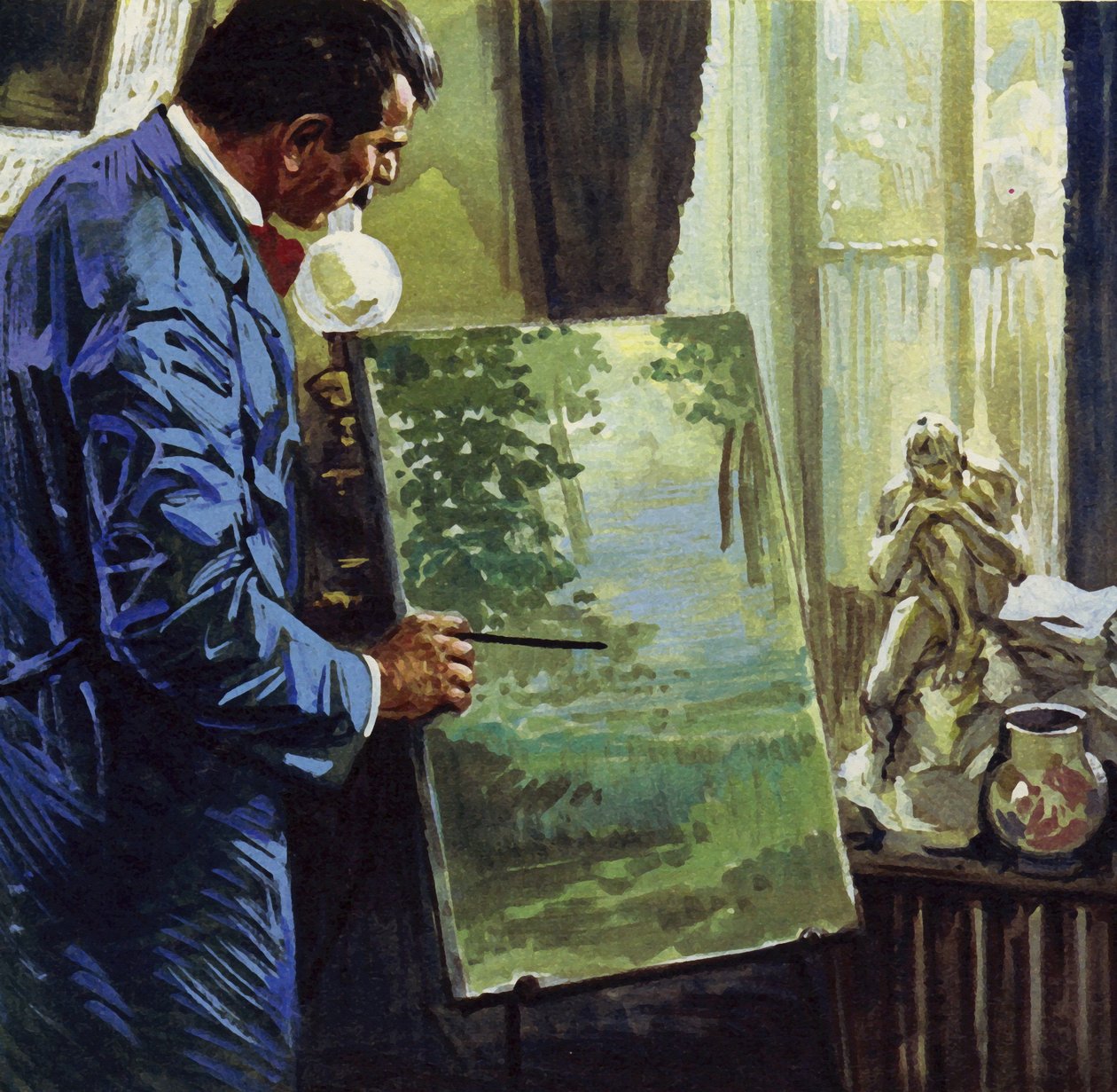 Gauguin se inspiroval impresionisty a stal se amatérským malířem (barevná litografie). od Luis Arcas Brauner