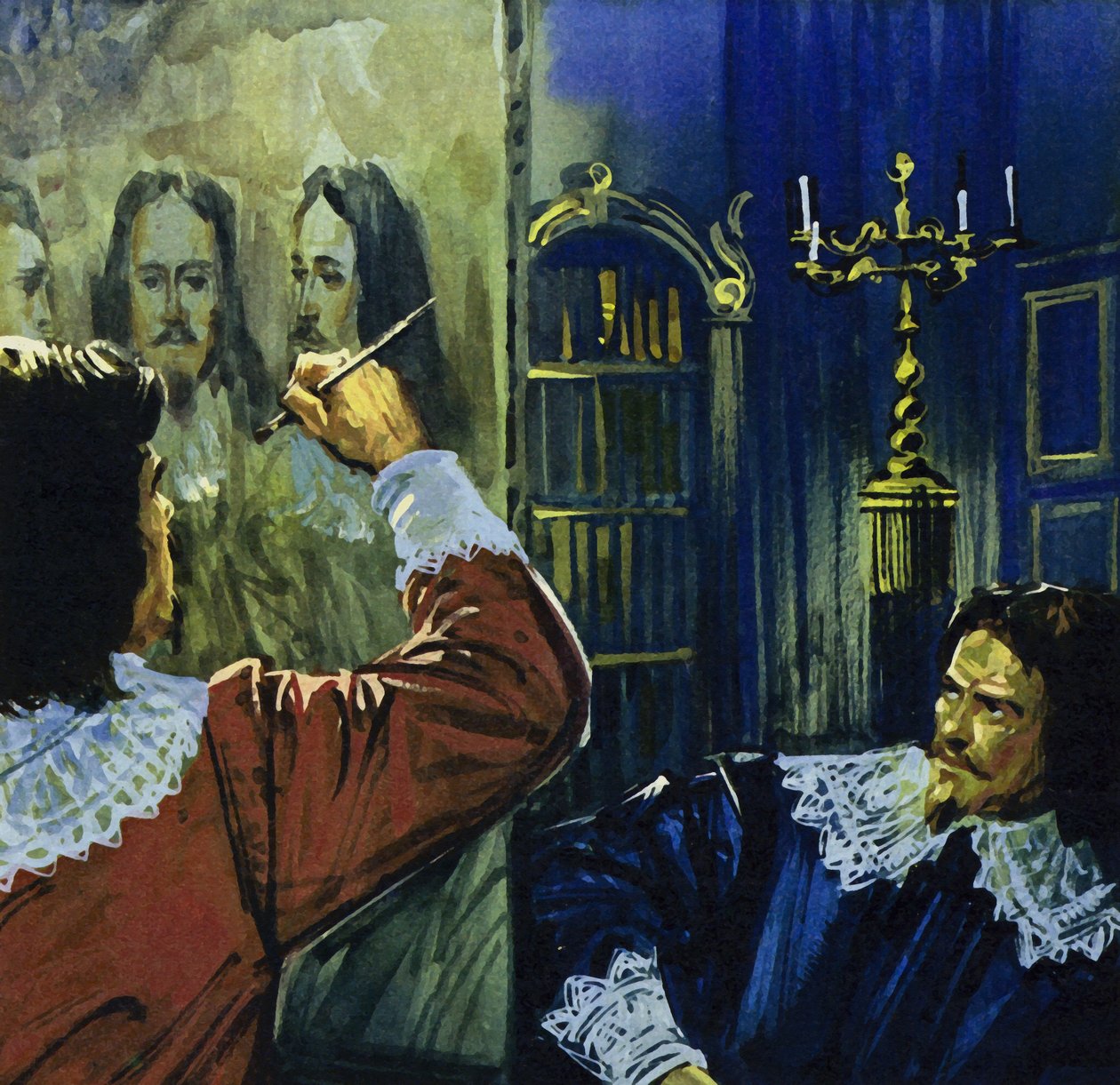Král Karel I. pozval Van Dycka do Anglie, aby namaloval jeho portrét (barevná litografie). od Luis Arcas Brauner