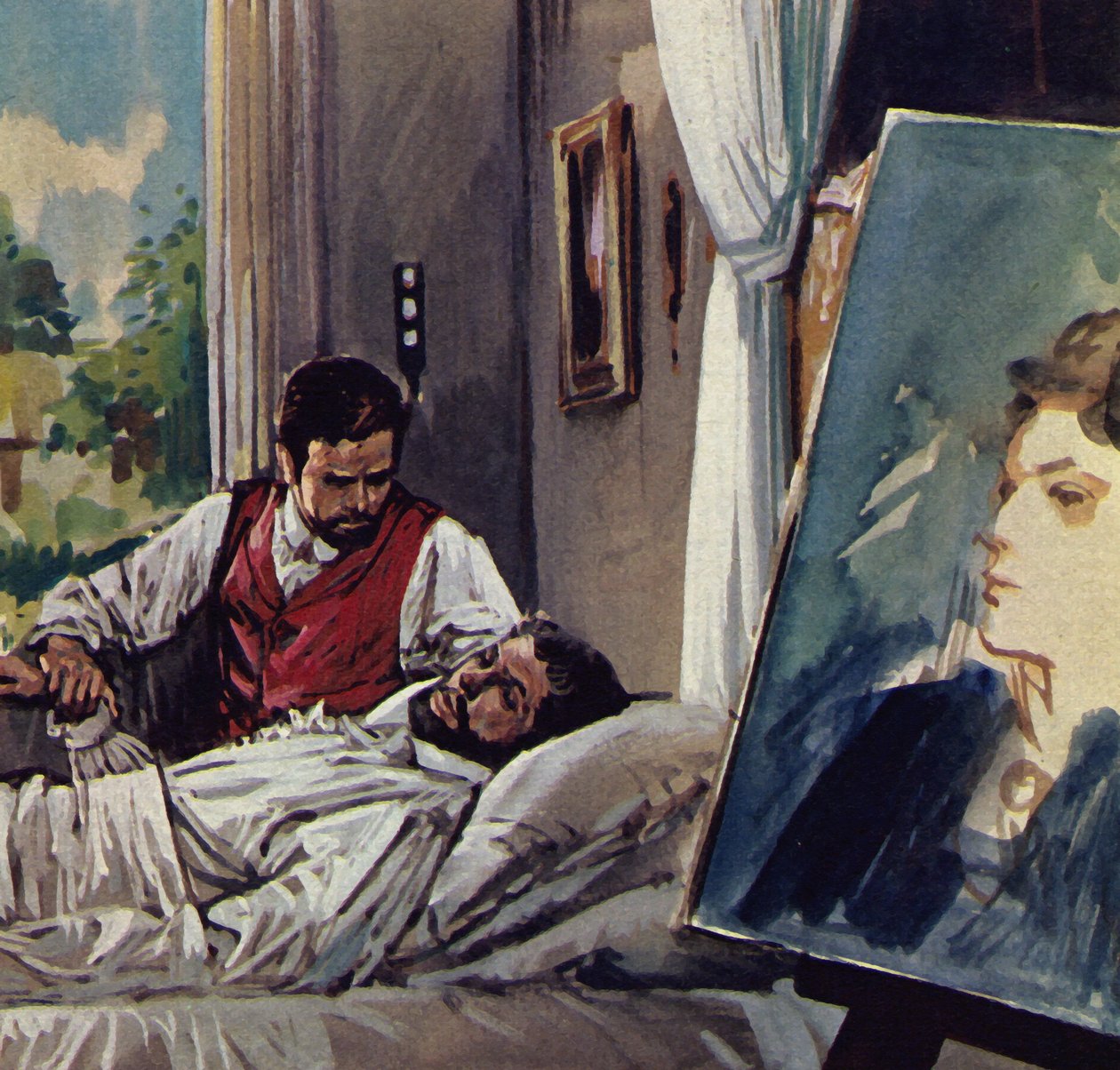 Manet zemřel v náručí svého přítele Chabriera (barevná litografie) od Luis Arcas Brauner