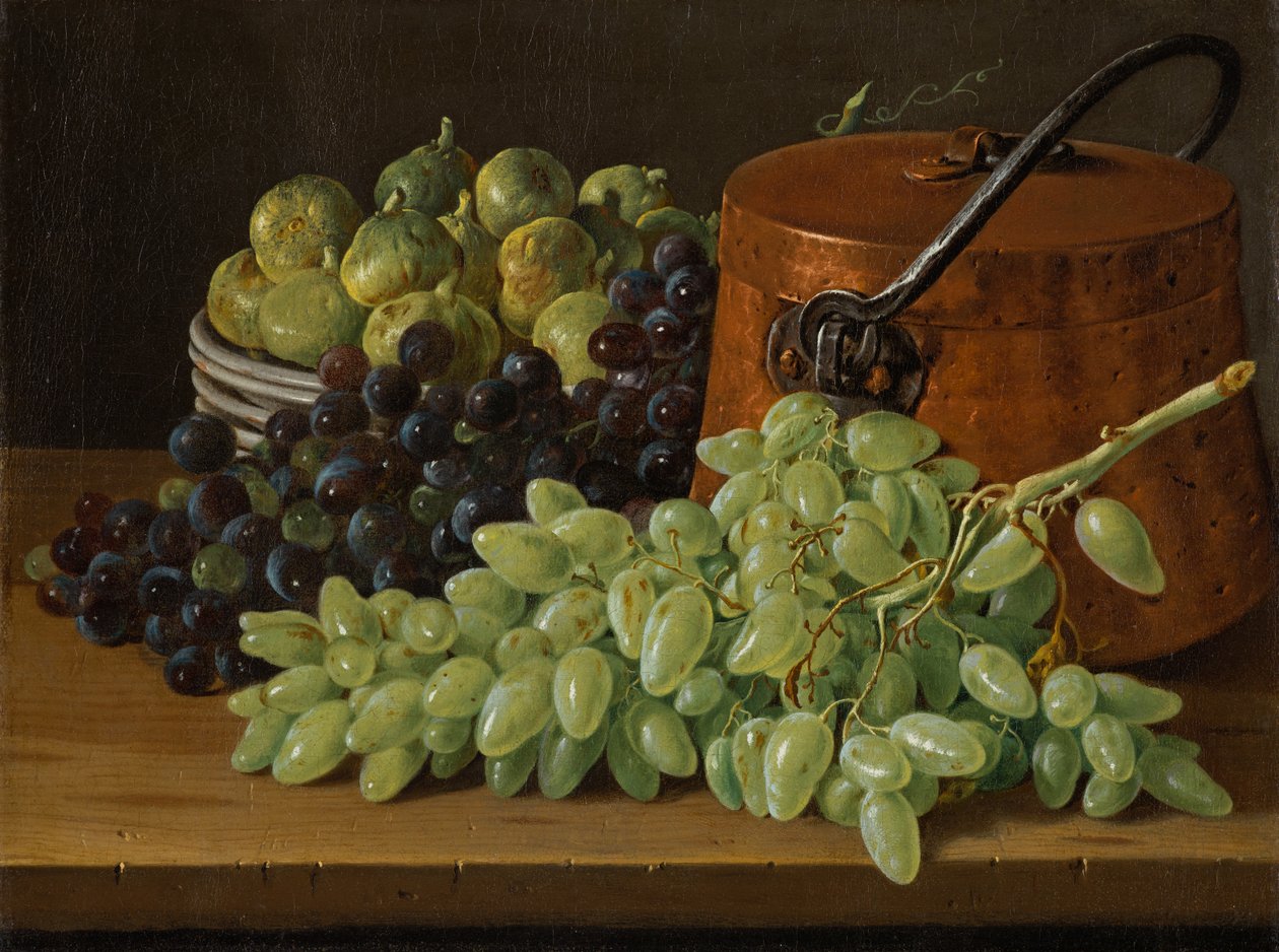 Zátiší s hrozny, fíky a měděnou konvicí, c.1770 od Luis Egidio Melendez