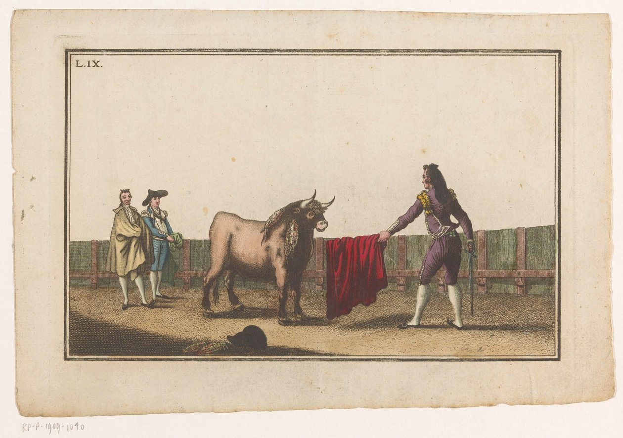 Matador vyzývá býka Coleccion de las principales suertes de una corrida de toros (název série) Sbírka nejdůležitějších býčích manévrů (název série) od Luis Fernandez Noseret
