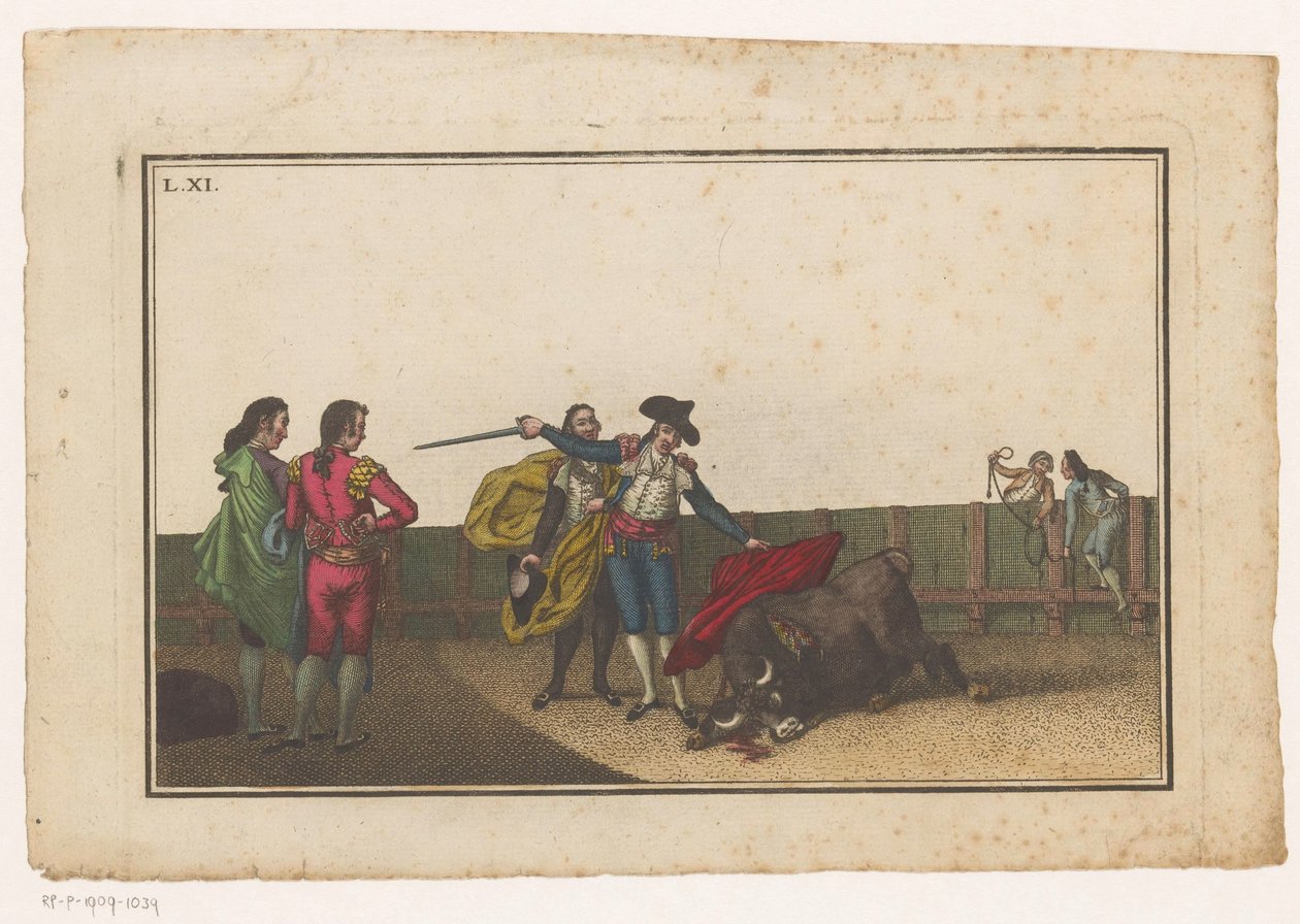 Býk bodnutý matadorem Coleccion de las principales suertes de una corrida de toros (název série) Sbírka nejdůležitějších býčích manévrů (název série) od Luis Fernandez Noseret