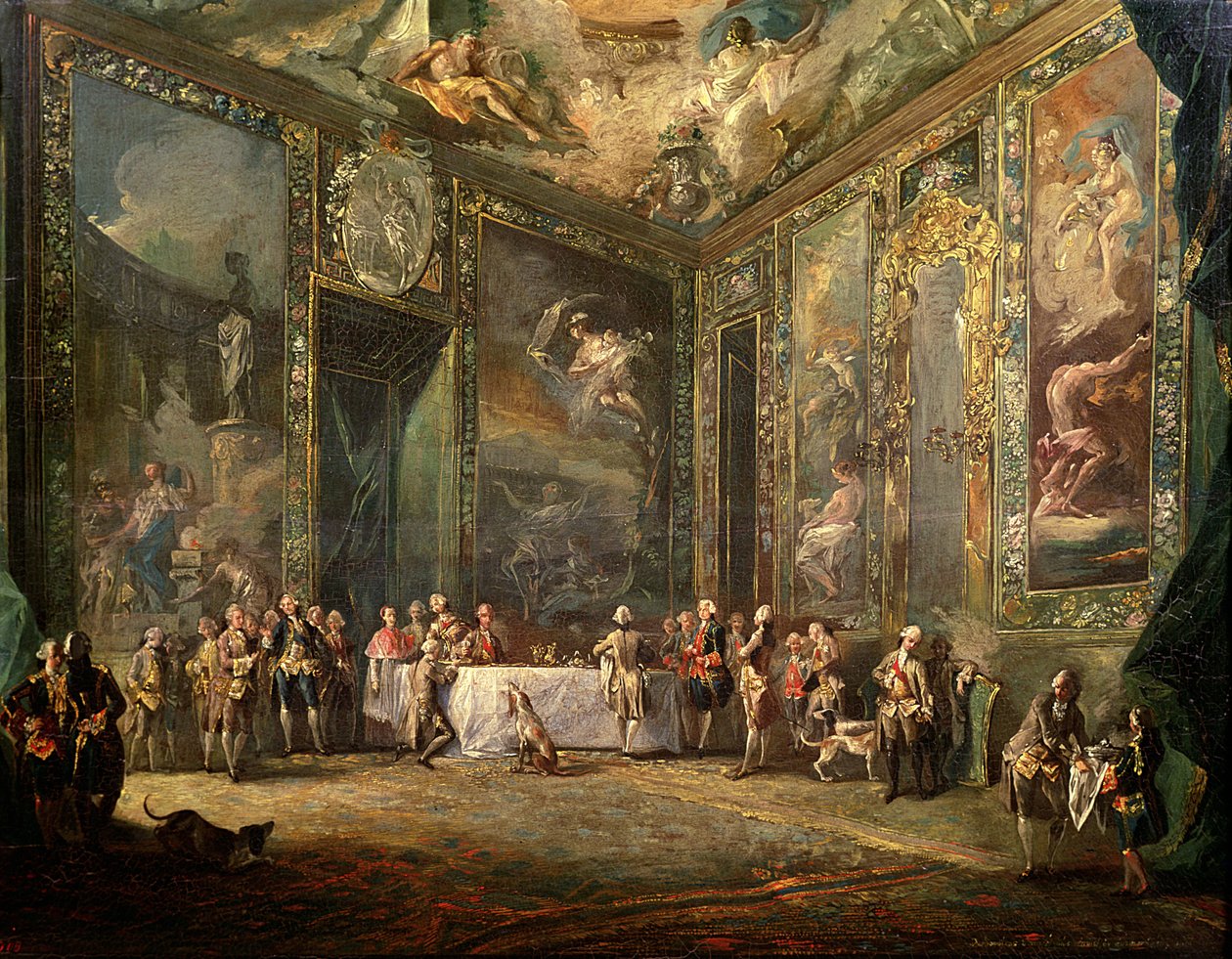 Karel III. (1716-88) de Borbon na obědě před svým dvorem, kolem roku 1770 od Luis Paret y Alcazar