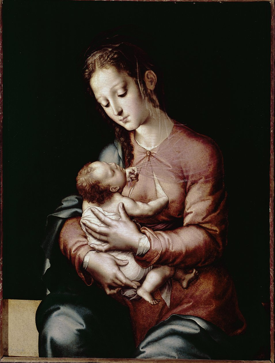 Panna a dítě (olej na panelu, kolem roku 1565) od Luis de Morales