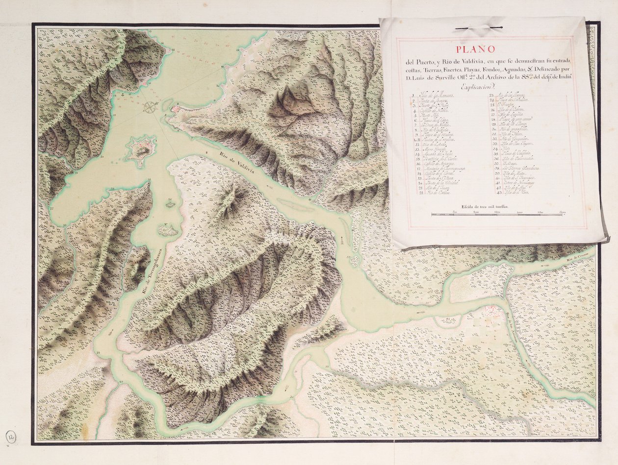 Mapa řeky Valdivia a okolí, Chile od Luis de Surville