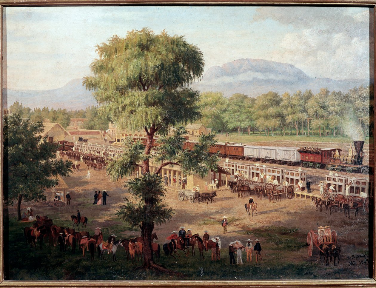 Pohled na železnici v údolí Mexika Malba Luise Cota (1830-1891) Mexico City, Národní muzeum historie, hrad Chapultepec od Luiz Coto