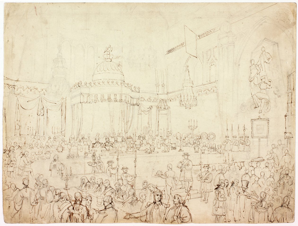 Studium pro banket spojeneckých panovníků v The Guildhall, Londýn (inkoust) od Luke Clennell