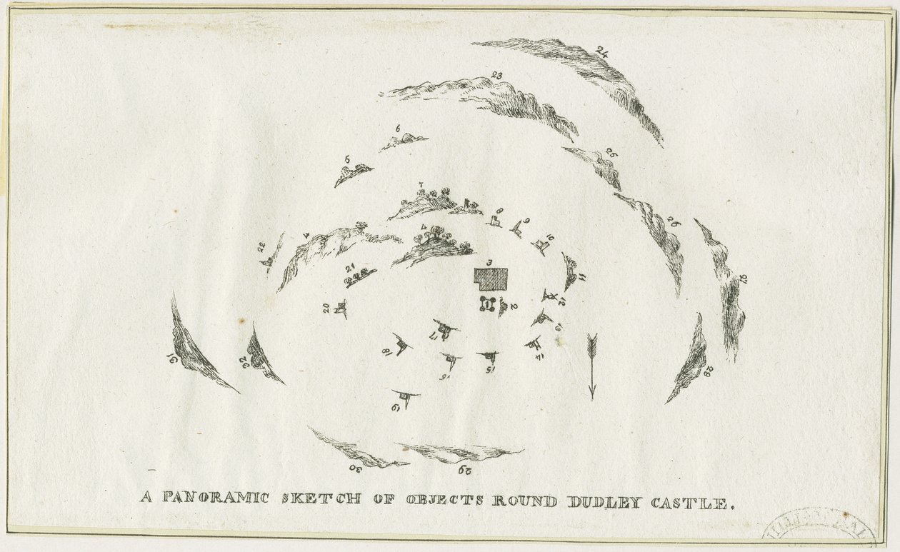 Dudley - Panorama oblasti hradu Dudley: litografie, nd [c 1825] (tisk) od Luke Booker