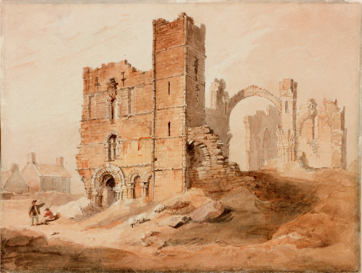 Lindisfarne Abbey - West Front (tužka a akvarel na papíře) od Luke Clennell