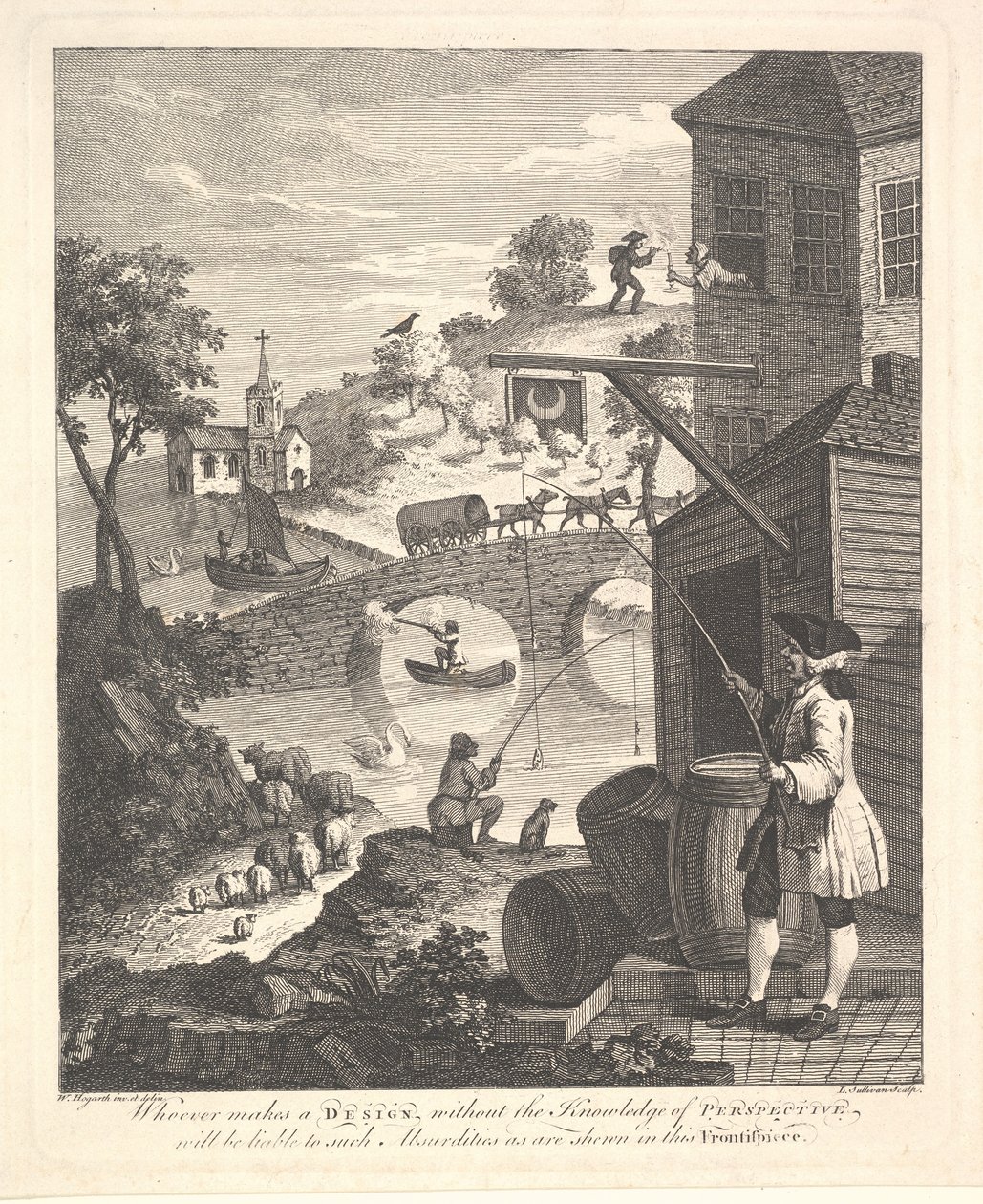 Satira na falešnou perspektivu: Frontispis ke Kirbysově perspektivě, únor 1754. od Luke Sullivan