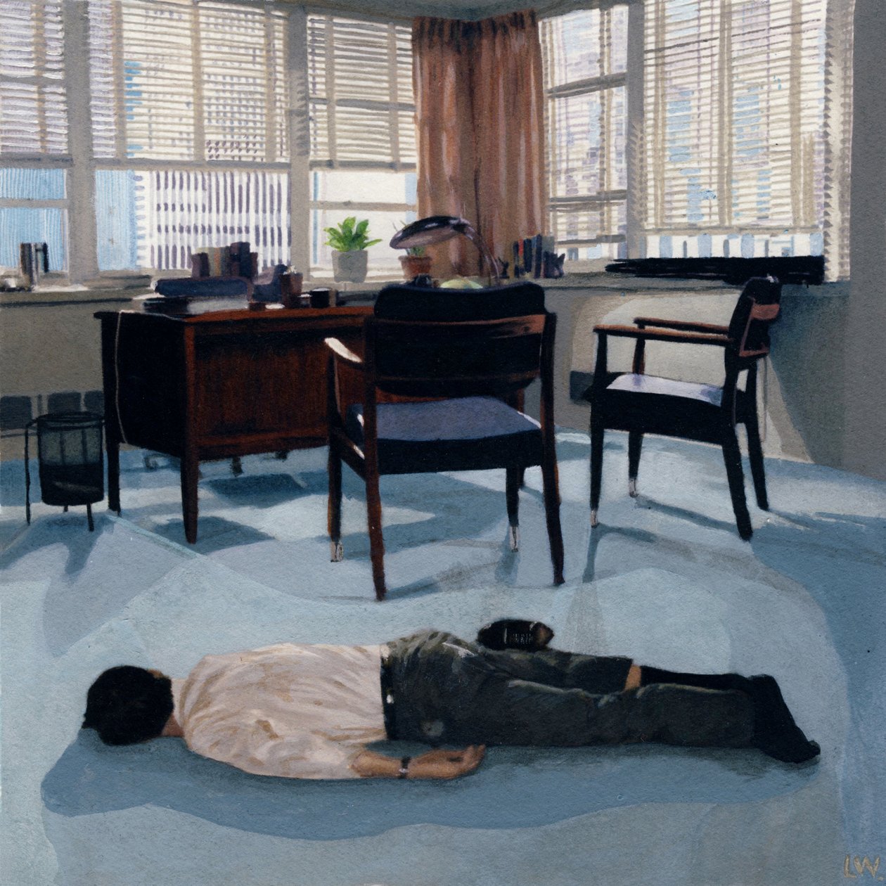 Prodával použitý kancelářský nábytek, cca 2010 (akrylová barva na papíře) od Luke Waller