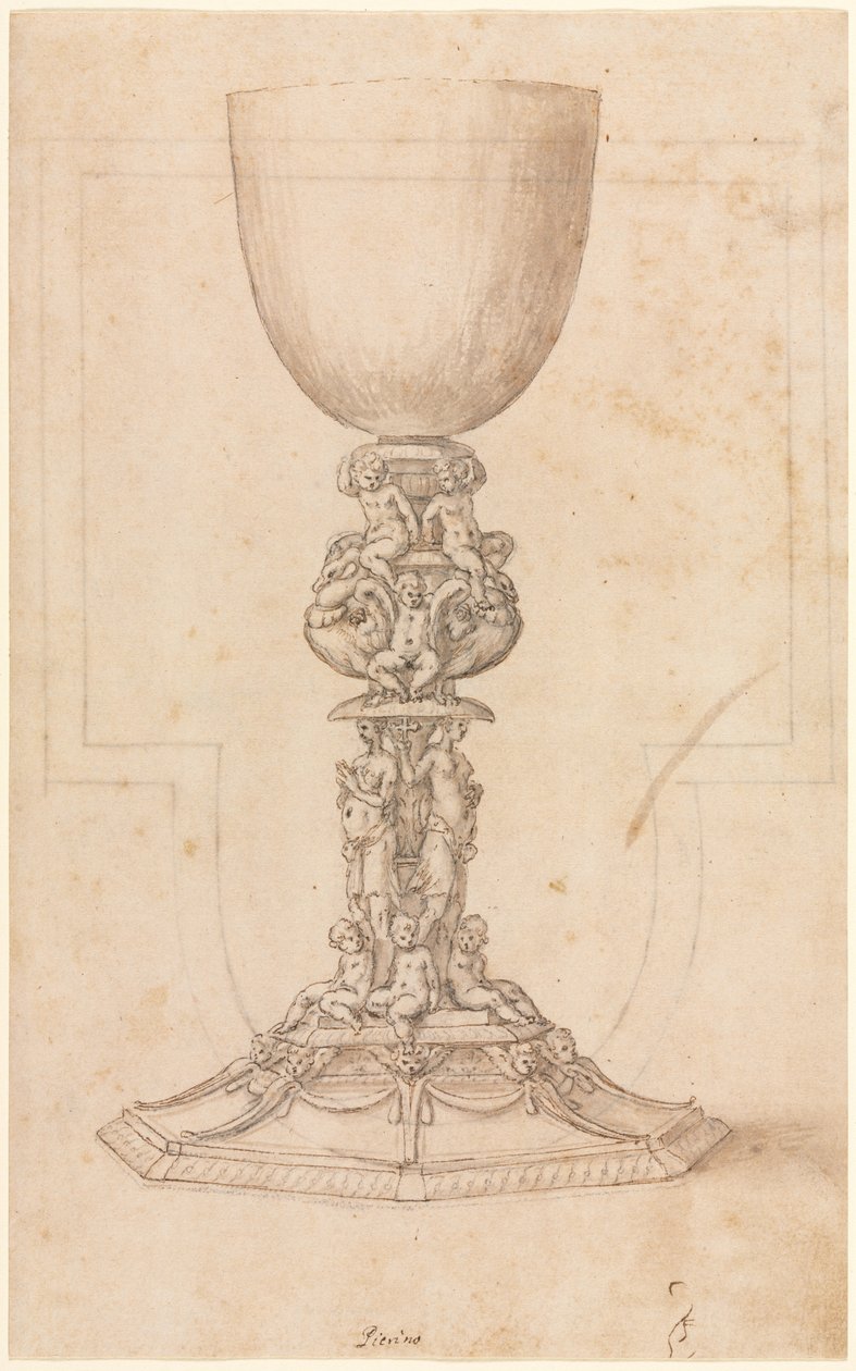 Design for a Chalice recto Architectural Plan verso, polovina 1500s. od Luzio Romano