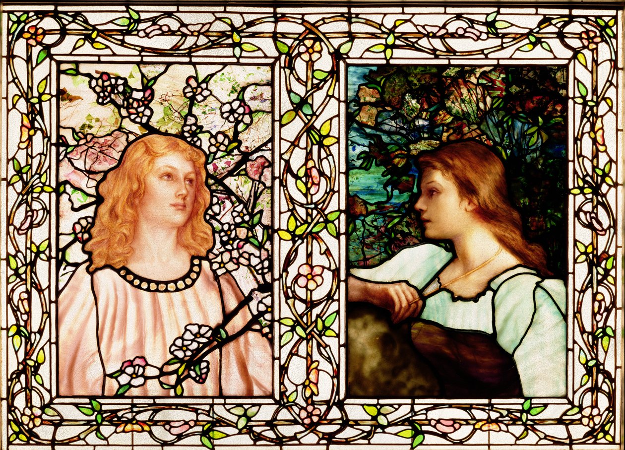 Jaro a podzim, vyrábí Tiffany Glass & Manufacturing Co., kolem roku 1892 (olovnaté sklo) od Lydia Field Emmett