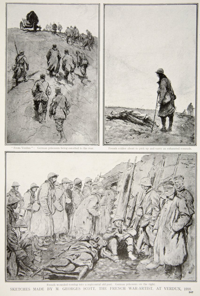 Náčrtky vytvořené francouzským válečným umělcem ve Verdunu, 1916 od M. Georges Scott