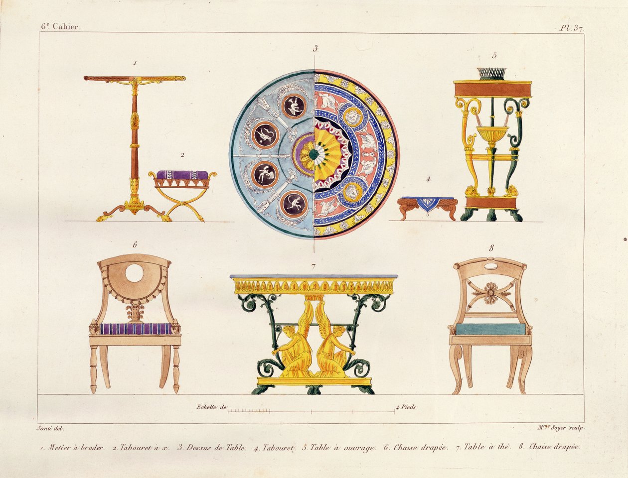 Návrhy nábytku, vyryté Mme Soyer, deska 37 z „Modeles de Meubles et de decorations interieures pur les Meubles“, vydané 182841 od M. Santi