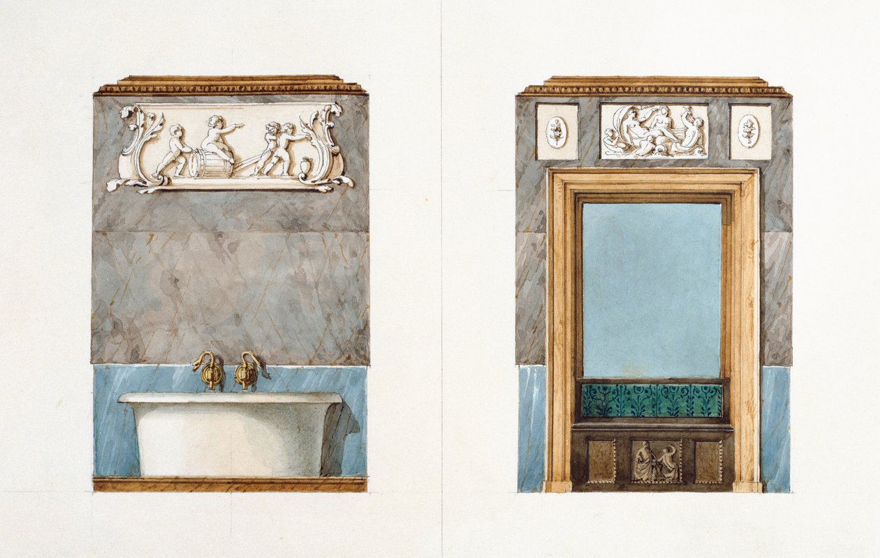 Koupelna v rue Fortunee, dům koupený Balzacem v roce 1847, 1851 (wc na papíře) od M. Santi