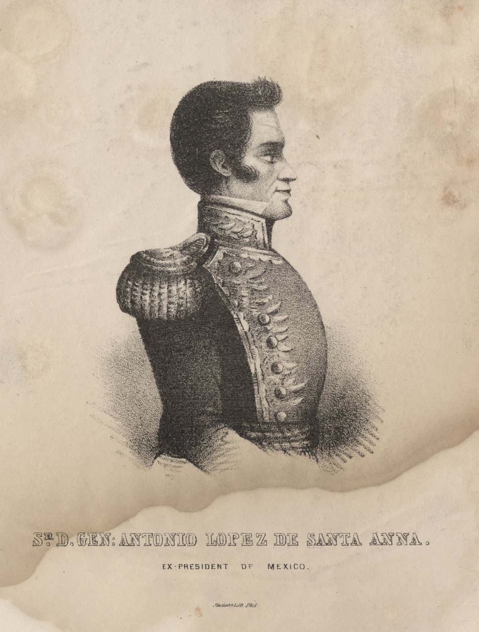 Sr. D. Gen. Antonio Lopez de Santa Anna, litografie Thomas Sinclair od M. Schmitz