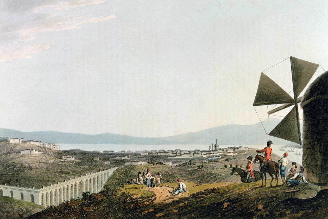 Lisabon a akvadukt Alcantara, vyryl I. Clark od M. (after) Bradford