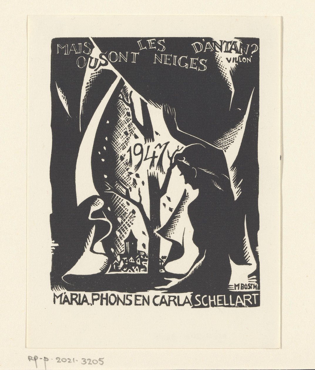 Novoroční přání pro rok 1947 od Carly, Márie a Phons Schellartových od M. Bosch
