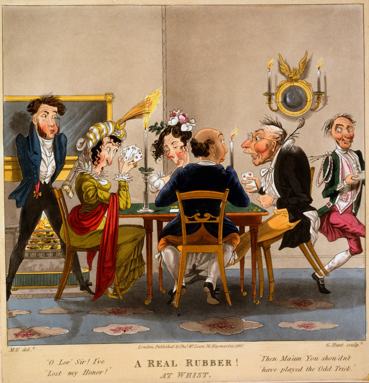 Skutečná guma! At Whist, tisk vytvořil George Hunt, 1827 (ručně kolorovaná rytina) od M. Egerton