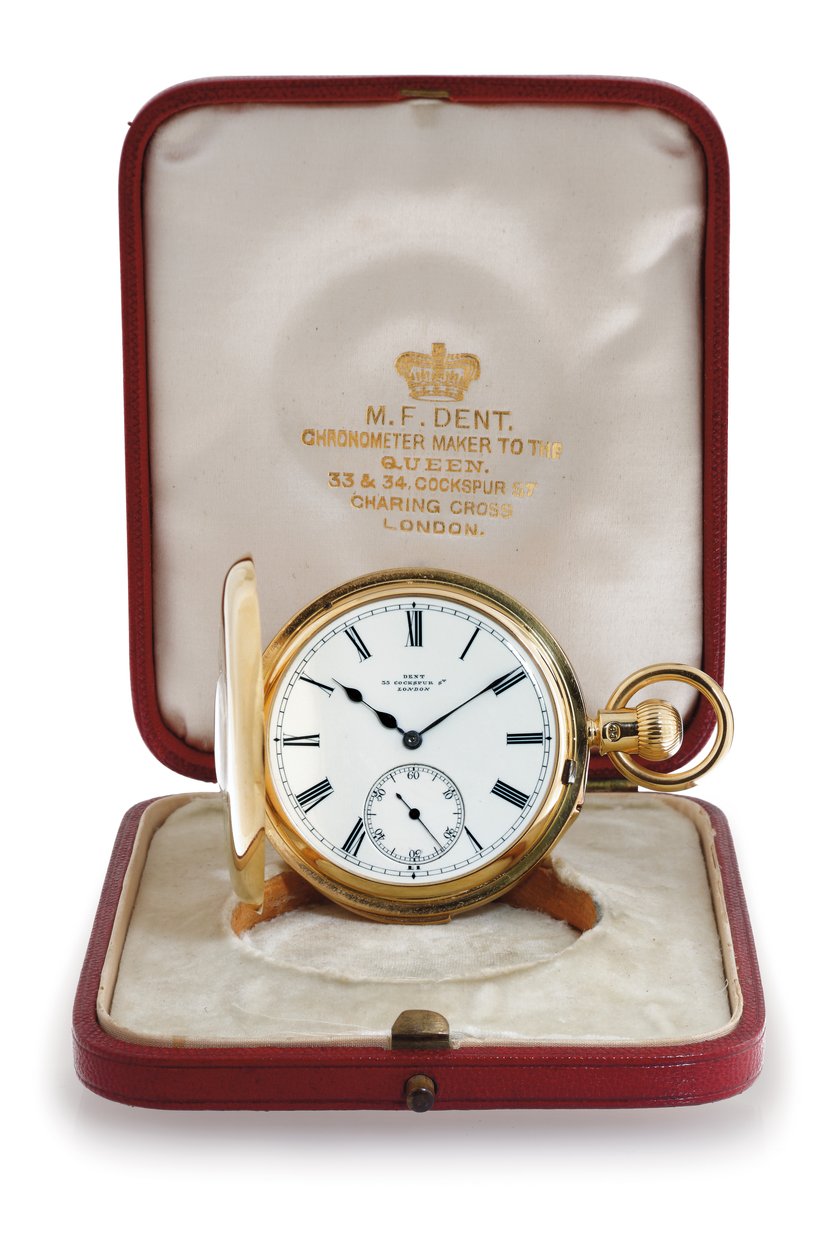 Kapesní opakovací kapesní chronometr s polovičním loveckým pouzdrem od M. F. Dent
