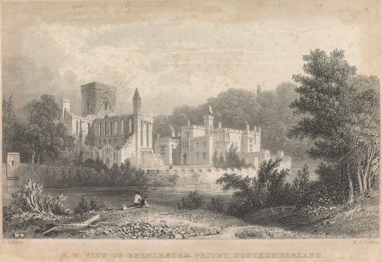Severozápadní pohled na převorství Brinkburn, Northumberland; strana 44 (první díl) od M. J. Starling