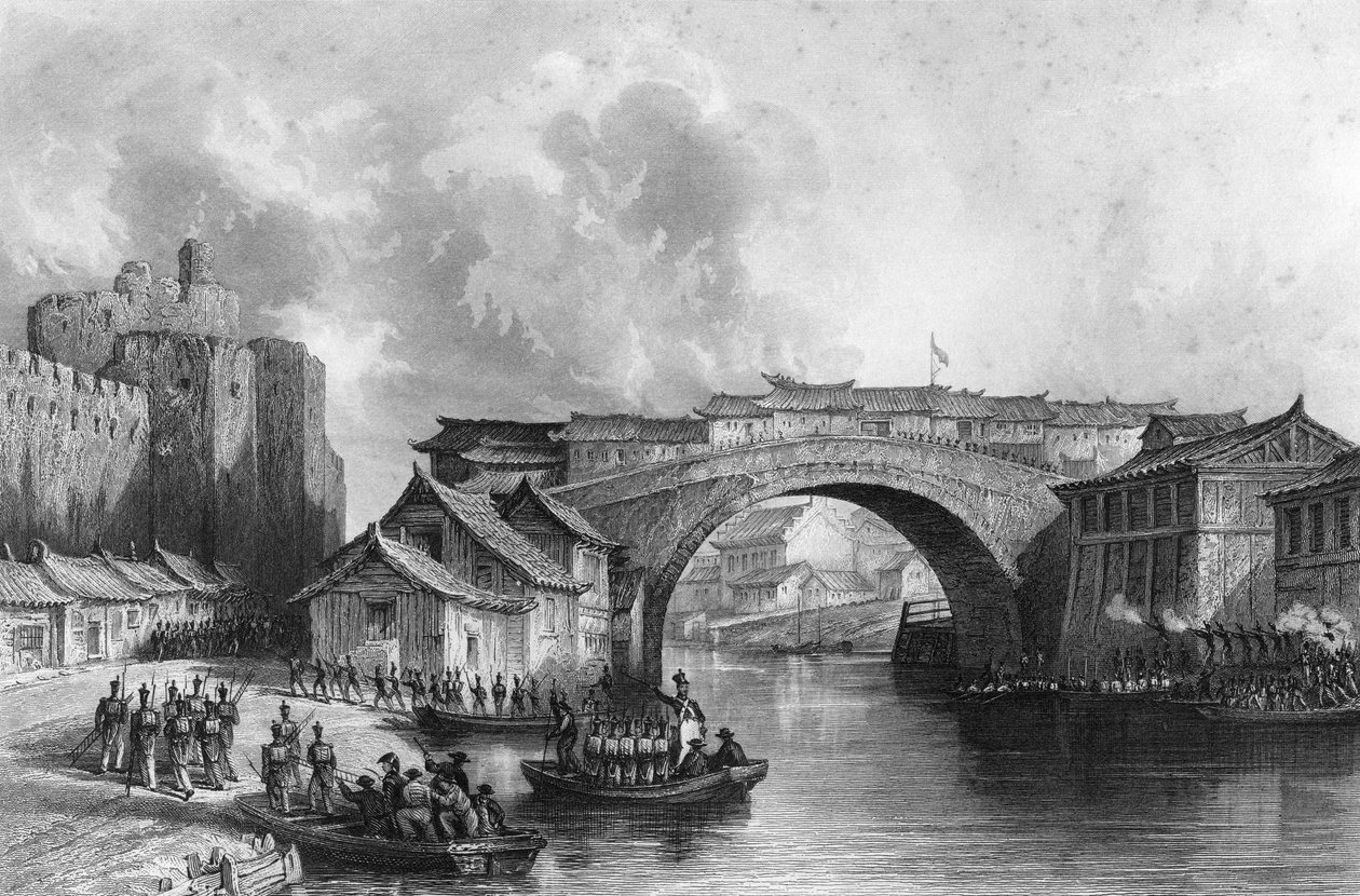 Západní brána Ching-keang-foo Zhenjiang, Čína, 21. července 1842, 1857. od M. J. Starling
