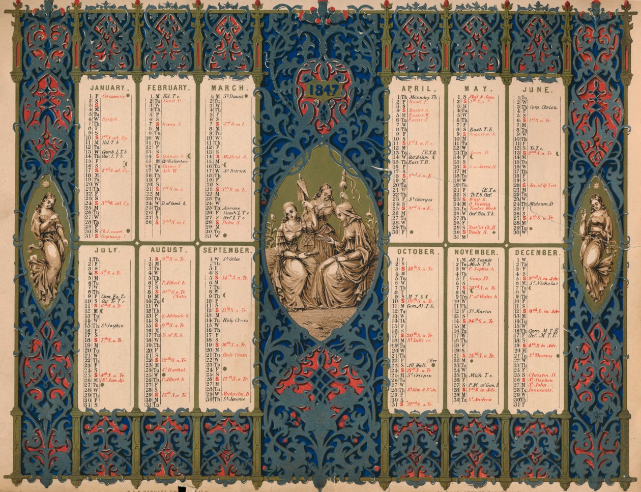 Kalendář se dny svatých a královskými narozeninami, 1847. od M and N Hanhart