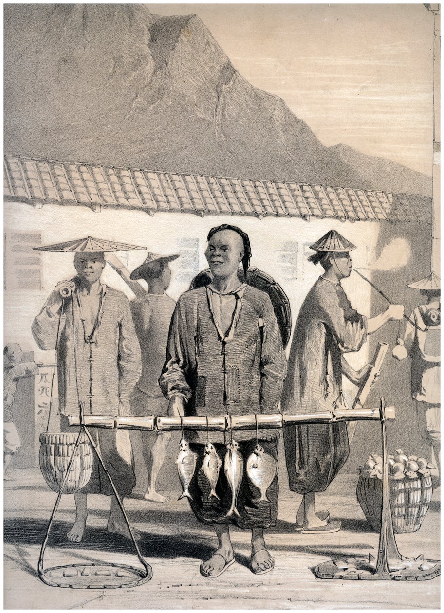 Fishmongers, Victoria Street, Hong Kong, Čína, c1860. od M and N Hanhart