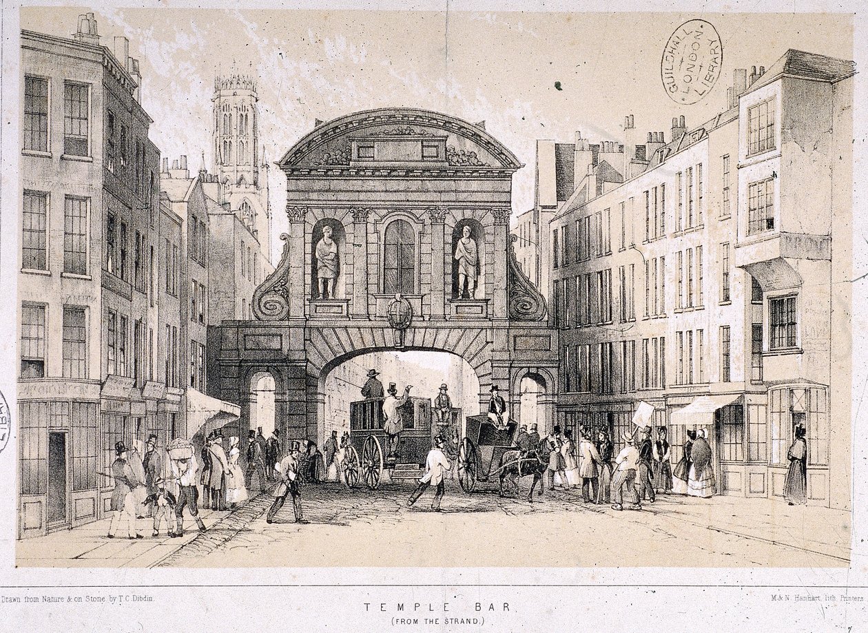 Temple Bar, Londýn, c1845 od M and N Hanhart