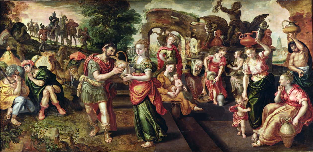 Eliezer a Rebecca u studny, 1562 od Maarten de Vos
