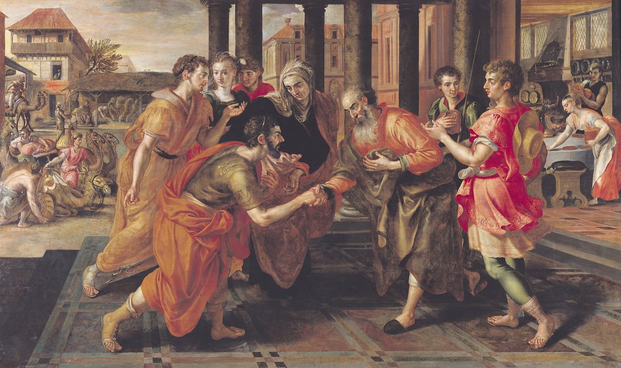 Laban představuje Eliezera svému otci, 1562 od Maarten de Vos