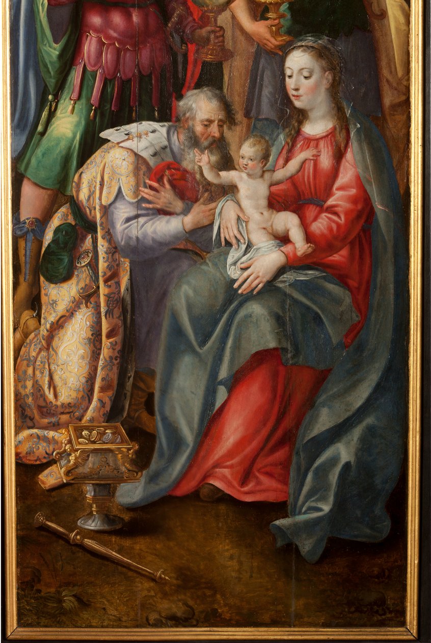 Klanění tří králů, Triptych, Pravý panel, detail, malba na dřevě od Maarten de Vos