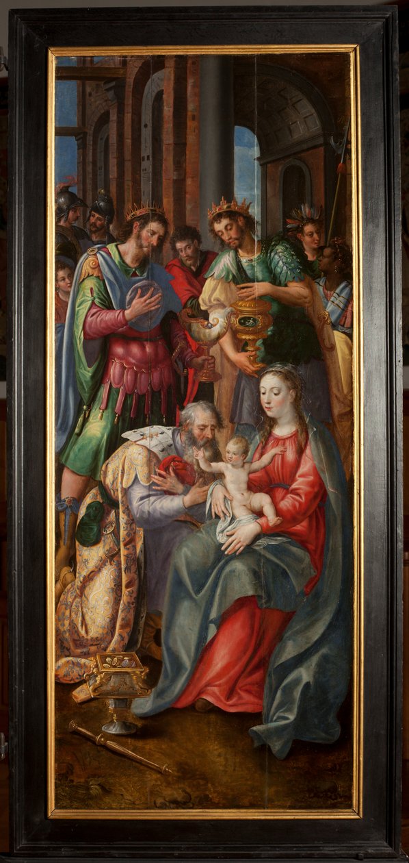 Klanění tří králů, Triptych, Pravý panel, malba na dřevě od Maarten de Vos