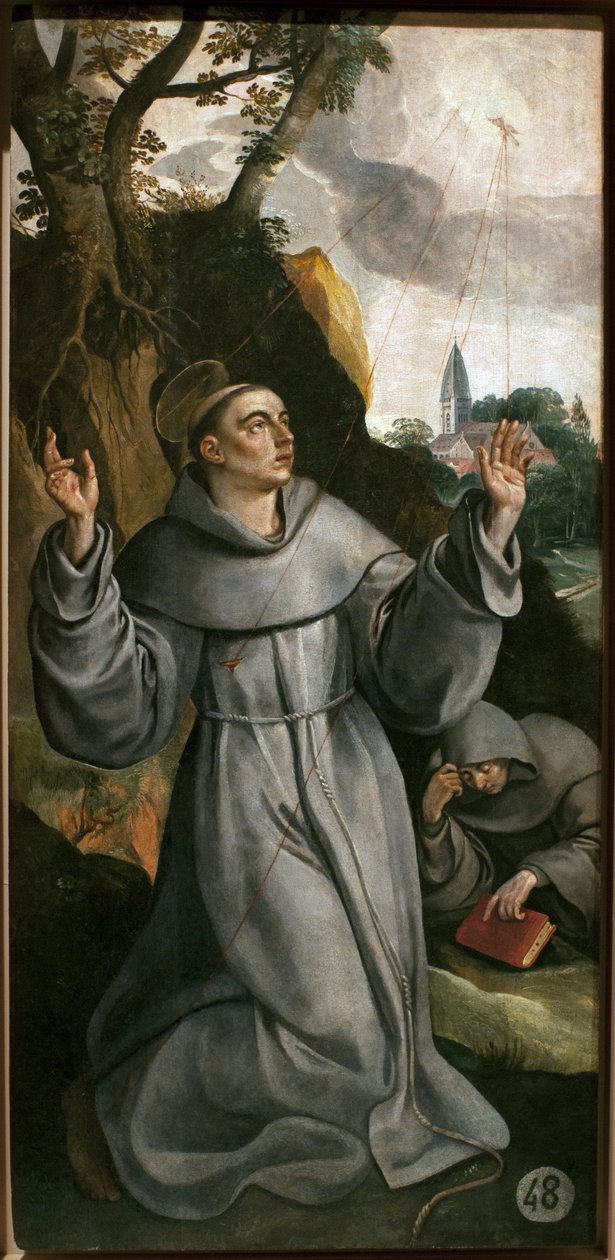 Svatý František z Assisi (1181-1226). Obraz Martina (Maarten) de Vos (1532-1604), olej na dřevě od Maarten de Vos
