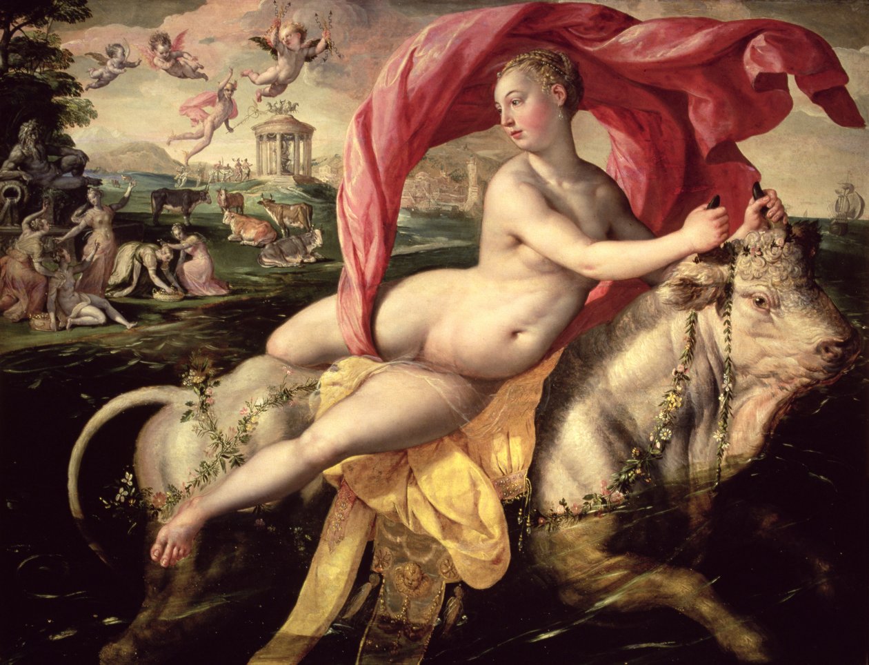 The Rape of Europa, c.1590 (olej na dubovém panelu) od Maarten de Vos