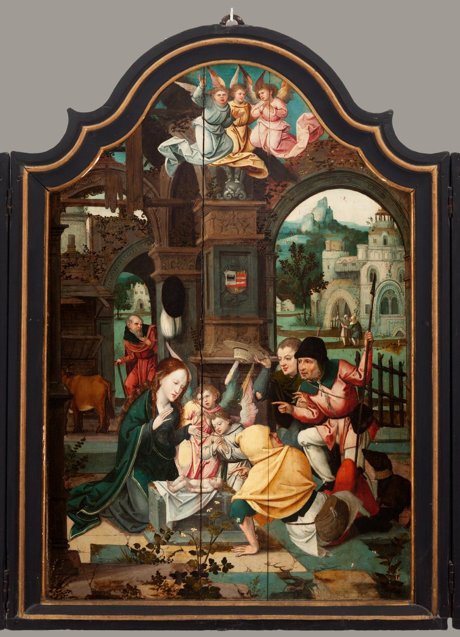 Triptych. Maarten de Vos. 16. století. Olej na dřevě. Oltářní obraz otevřený centrální panel. od Maarten de Vos