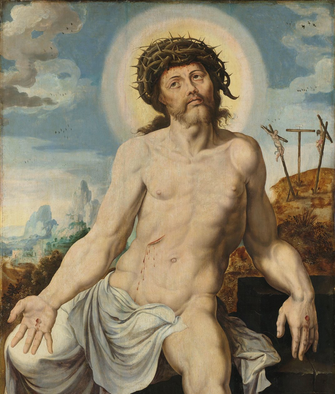Kristus jako muž bolesti od Maarten van Heemskerck (workshop of)