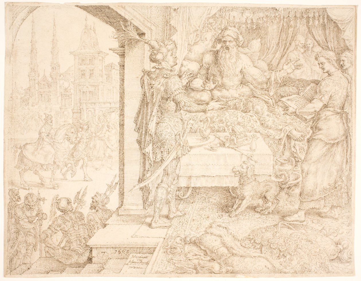 Ahasver konzultující Hamana od Maarten van Heemskerck
