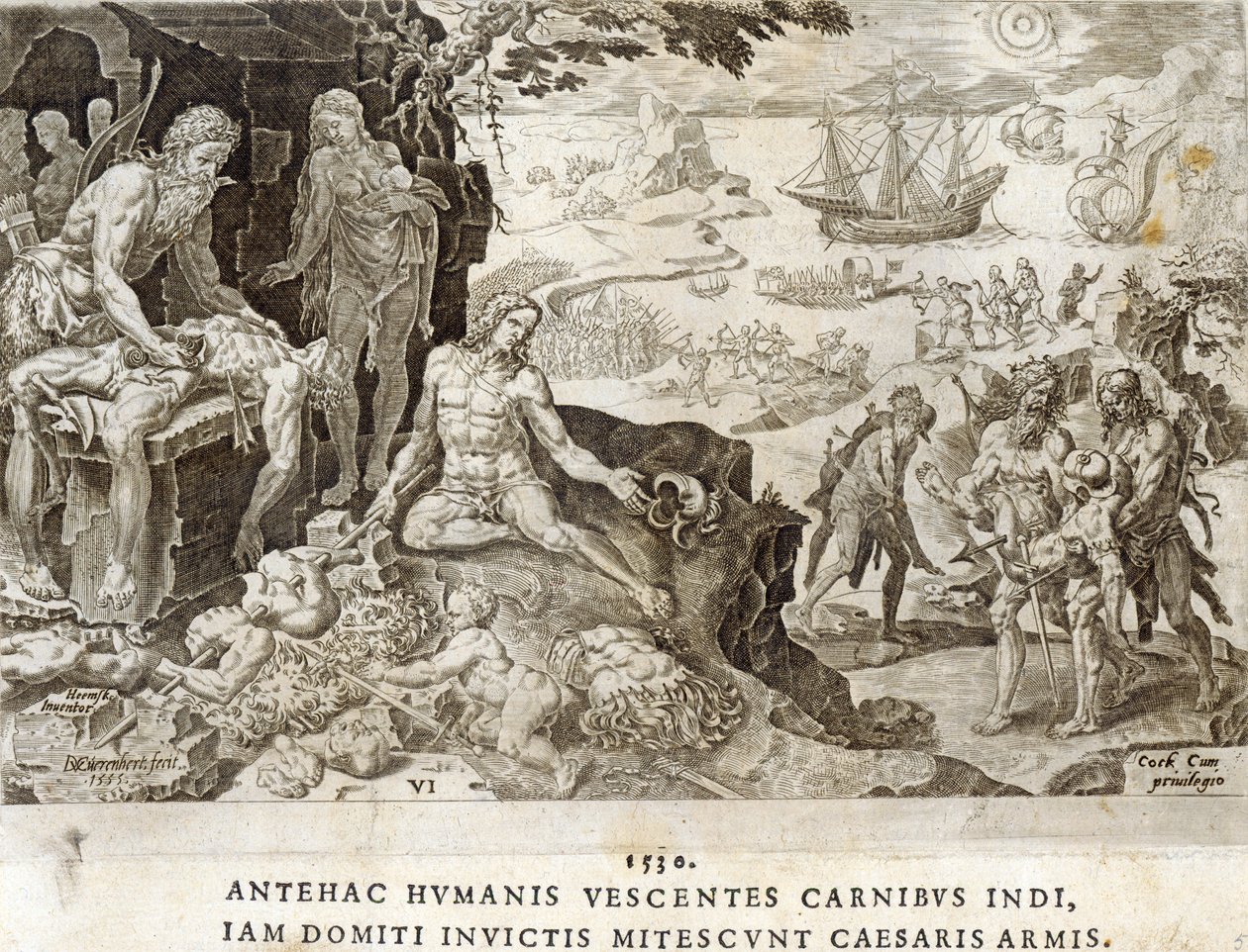 Bojiště v Novém světě v roce 1530, deska 6 z „The Military Achievements of Emperor Charles V“, vyrytá Dirkem Volkertszem Coornhertem (1522-90), 1555 od Maarten van Heemskerck