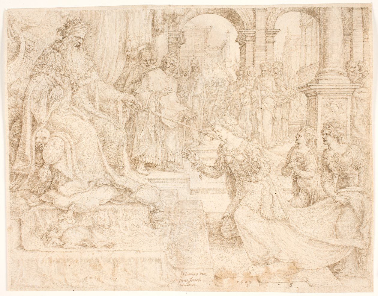 Ester před Ahasverem od Maarten van Heemskerck