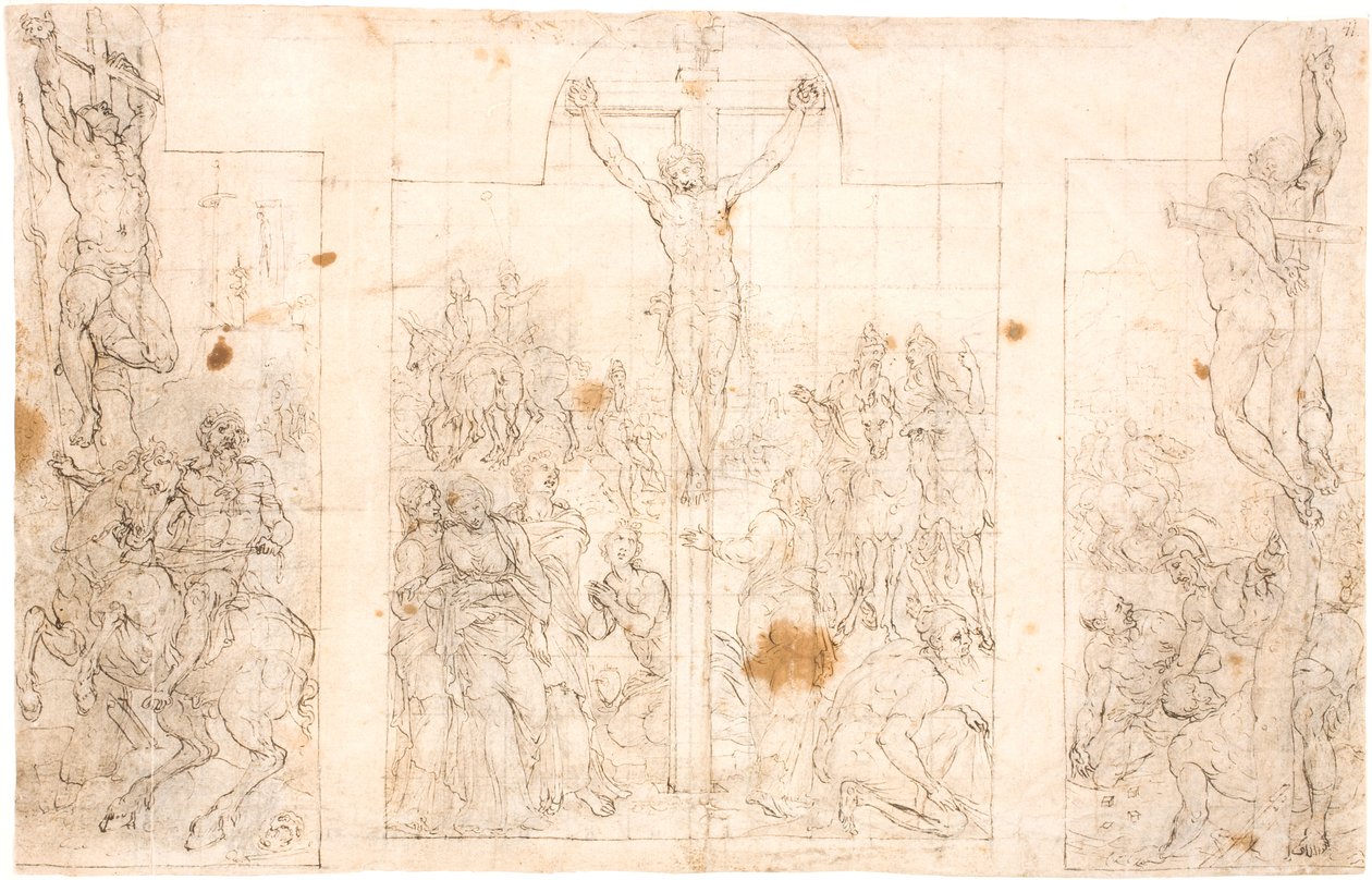 Předběžná studie na trojkřídlý ​​oltářní obraz Ukřižování od Maarten van Heemskerck